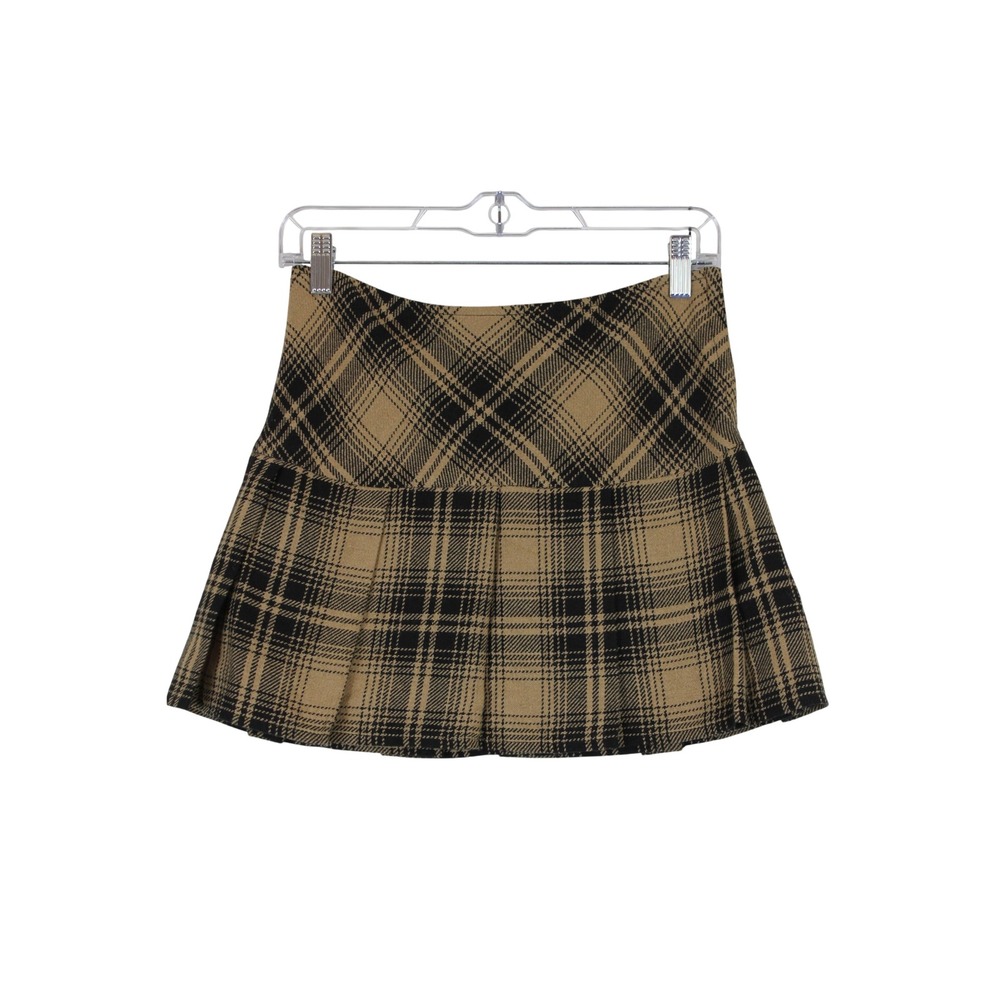 H&M Indie Sleaze Schoolgirl Yellow & Black Plaid Pleated Micro Mini Skirt 4